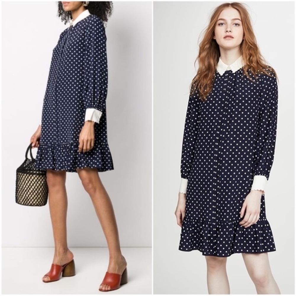 Tory Burch Dress Cora Polka Dot Shirt Dress Silk